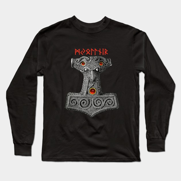 MJOLLNIR Hammer of the Thunder God Thor, Viking mythology Long Sleeve T-Shirt by BulganLumini